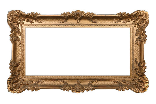 Elaborate Golden Picture Frame Isolated on White