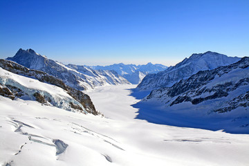 The Great Aletsch Glacier, view from Jungfraujoch, Switzerland.