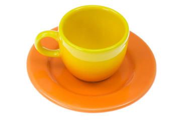 Coffee cup with saucer on a white background.