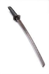 Japanese Katana - Steel Sword, Focus On Grip, White Background