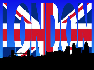 London skyline with British flag text illustration