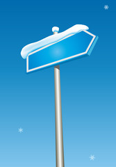 Blank blue pointer on winter sky background. Vector.