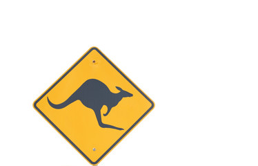 Kangaroo road sign on white