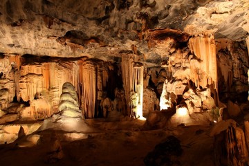 Inside a large underground limestone cave in South Africa