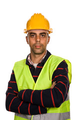 young worker portrait in a white background