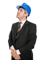 An engineer with blue hat, isolated on white