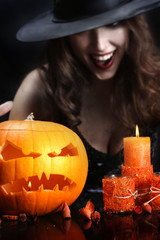 young witch on halloween night