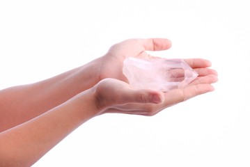 Quartz on hands - semiprecious gem