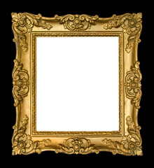 Vintage, ornate gold frame on black background