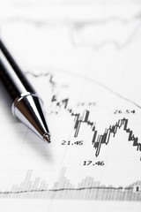 Business Chart - Crash, Decreasing Graph, Focus On Tip Of Pen