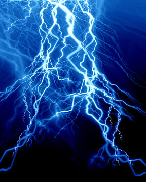 Intense lightning on a dark blue background Stock Illustration | Adobe Stock