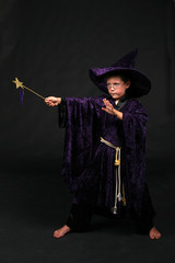 wizard boy in purple velvet hat and robe