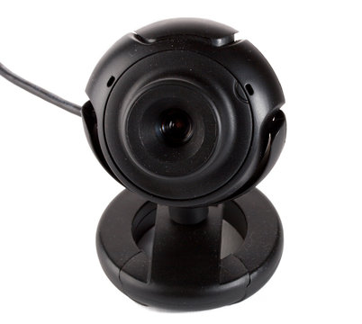 close-up black webcam, isolated on white