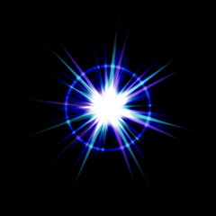An abstract lens flare. Very bright burst in blue and purple