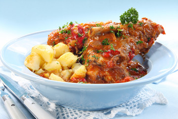 Lamb shanks, slow-cooked