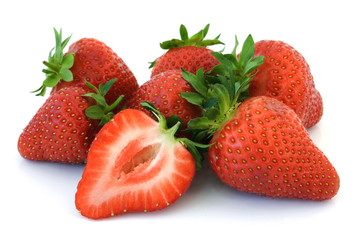 Fresh ripe strawberries isolated on white background