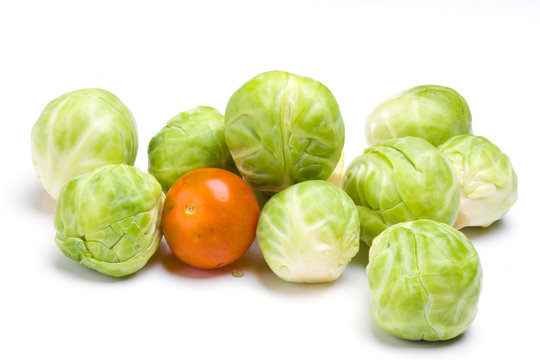 Brussel sprouts on white background.