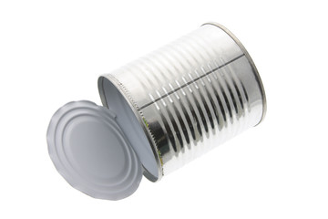 Empty Tin Can on Isolated White Background