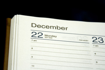 Close up on the date of Hanukkah in a planner