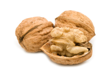 open walnut on white background