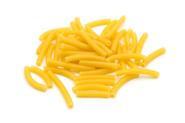 yellow macaroni on white background