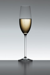 Champagne flute isolated over a gray backlit background.