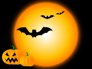 Fototapeta premium Vector illustration of the moon and pumpkins