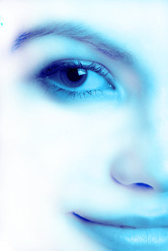 Close up of  female person in  blue tonality