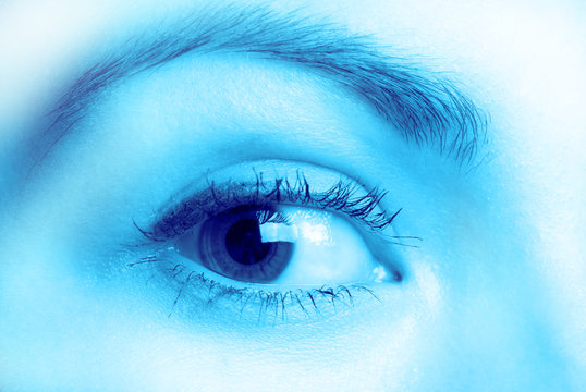 female eye, in  blue tonality,  close up