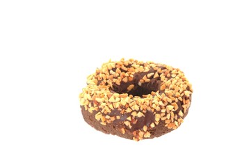 Sweet frosted pastry donut isolated on white