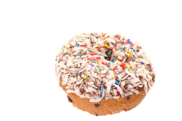 Sweet frosted pastry donut isolated on white