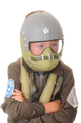 Boy pilot halloween dressed isolated on white