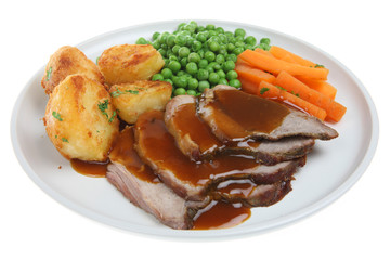 Traditional British Sunday roast lamb dinner