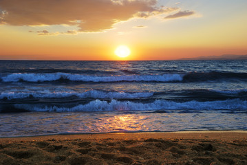 sunset on a Aegean sea in Greece