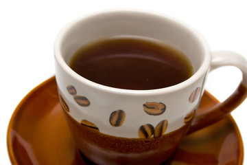 Cup with hot tea on a white background