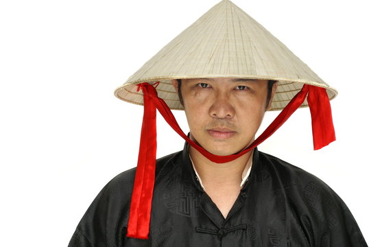 Asian man with vietnam conical hat