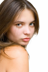 Fototapeta premium Close up portrait of a beautiful blonde isolated on white