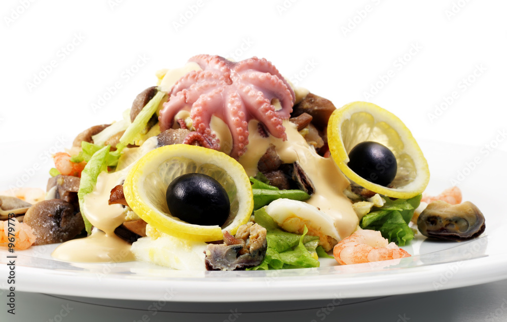 Wall mural Seafood Salad Comprises Shrimps and Octopus Meat