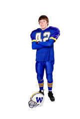 A teen football player in jersey