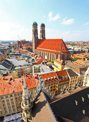 The aerial view of Munich city center
