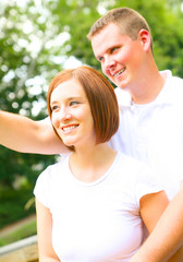 Obraz premium two romantic couple embracing in park. family and love