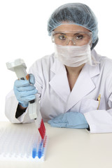 Clinicial research scientist doing laboratory work.