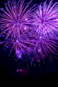 Violettes Feuerwerk in einem dunklen Nachthimmel