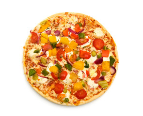 vegetarian pizza on white background