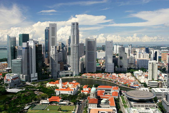 Modern business district and colonial Boat Quay, Singapore