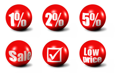 red 3D spheres printed with sale announcements