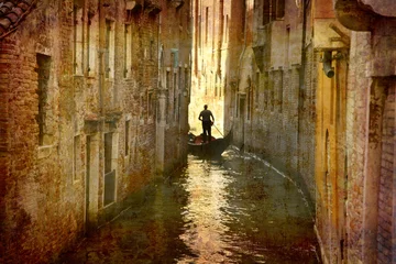 Poster Ansichtkaart uit Italië. - Gondel - Venetië. © Knud Nielsen