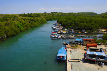 Rustic fishing boats on "Jaruco" river on Havana, cuba
