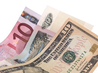 Ten Dollars, Rubles, Euro banknotes