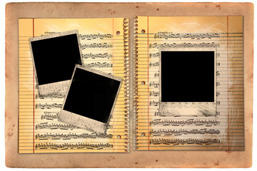 Distressed Lined School Paper With Blank Polaroid Film Blanks